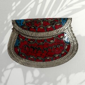 RAMLA Red and Silver Mosaic handcrafted bag. NWOT